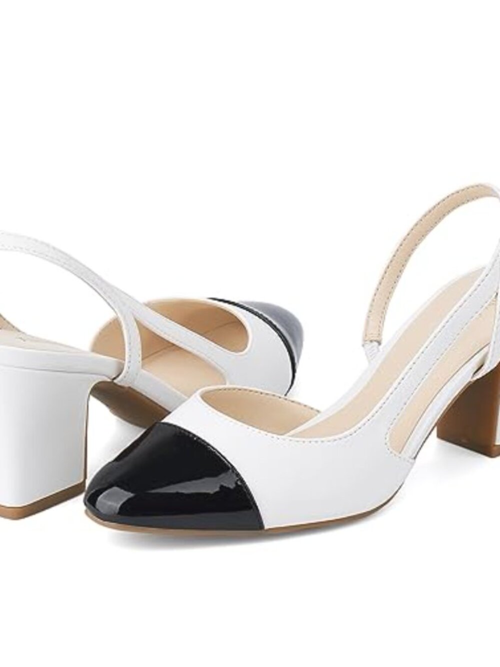 Chunky Block Heel Slingback Closed Toe Cap Toe Dress Pumps 2.5 Inch Low Heel